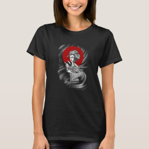 Japanische klassische Geisha mit einer oni-Maske i T-Shirt