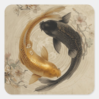 Japanische Koi-Fisch-Malerei-Kollektion 🐟🎨 Quadratischer Aufkleber
