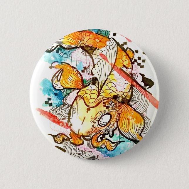 Japanische koi Fische, Aquarellkunst, Wasserkunst Button (Vorderseite)