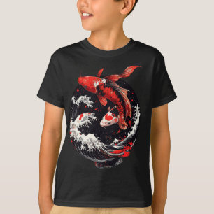 Japanische Koi-Fische – rote und schwarze Wellen T-Shirt