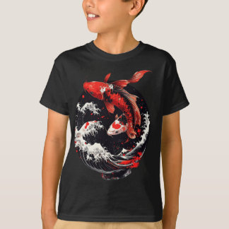 Japanische Koi-Fische – rote und schwarze Wellen T-Shirt