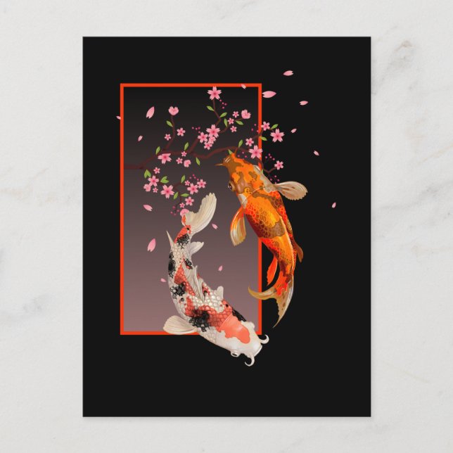 Japanische Koi Fische und Blume Postkarte (Vorderseite)