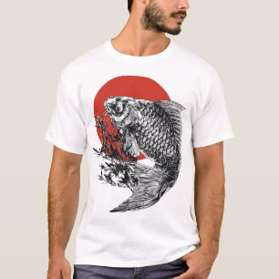Japanische Koi Fish Art Red Sun Print Asian Fe T-Shirt