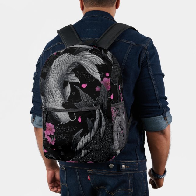 Japanische Koi Fish Dunkle Mode Bedruckter Rucksack (Insitu (Modell))