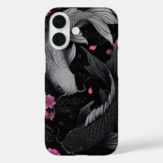 Japanische Koi Fish Dunkle Mode iPhone 16 Hülle (Rückseite)