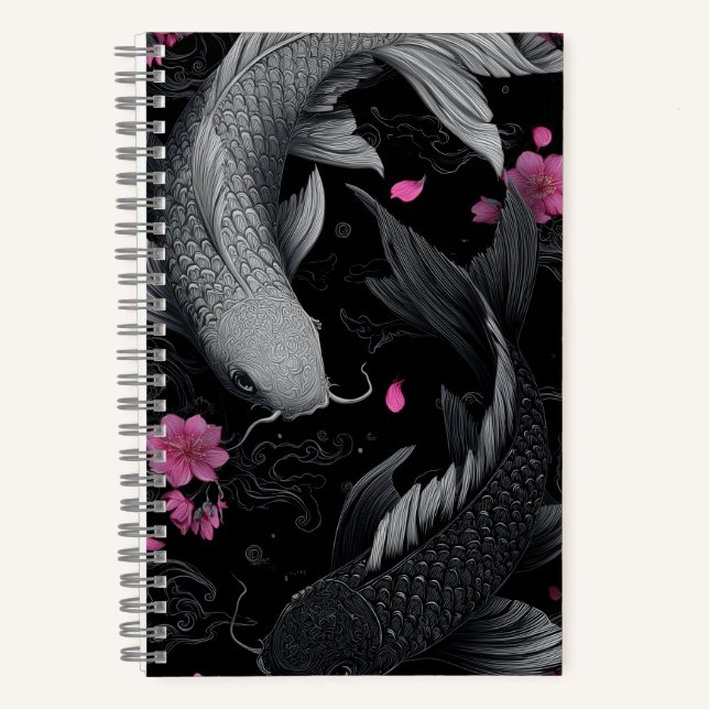 Japanische Koi Fish Dunkle Mode Notizbuch (Vorderseite)