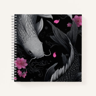 Japanische Koi Fish Dunkle Mode Notizbuch