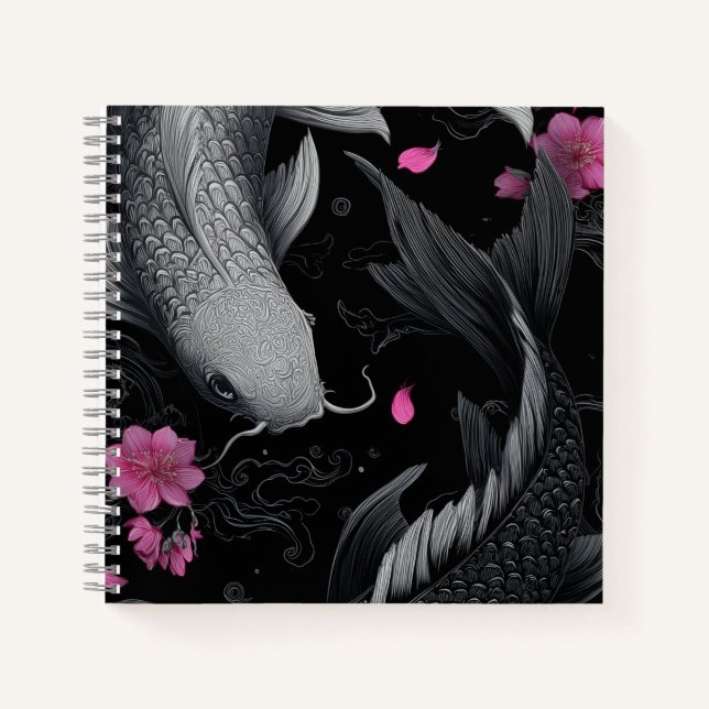 Japanische Koi Fish Dunkle Mode Notizbuch (Vorderseite)