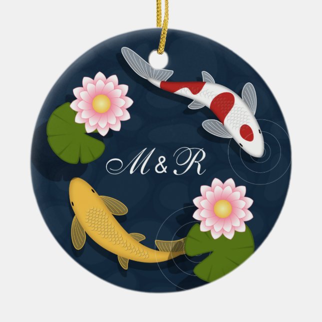 Japanische Koi Fish Monogram Initialen Keramik Ornament (Vorne)