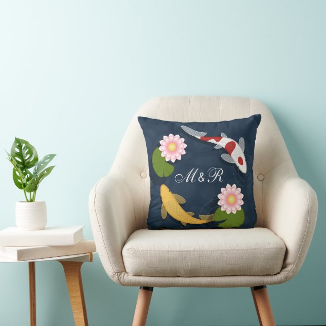 Japanische Koi Fish Monogram Kissen (Stuhl )