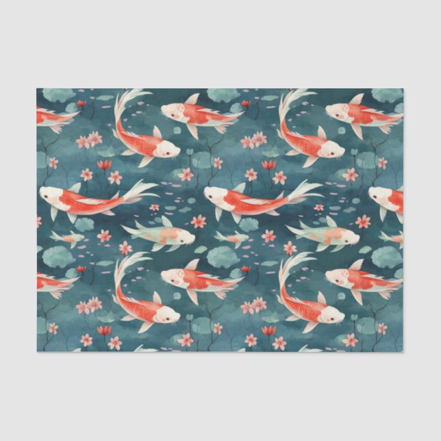 Japanische Koi Fish Pond-Dekoupage Seidenpapier (Vorderseite)