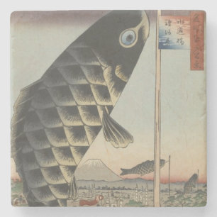 Japanische Koi Hiroshige Fisch Festival Flagge Steinuntersetzer