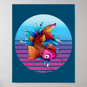 Japanische Koi-Karpfen Wellen Sakura Japanischer F Poster
