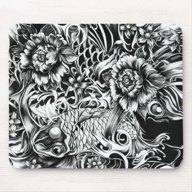 Japanische koi und Lotos-Blumen tätowieren Mousepad (Vorne)