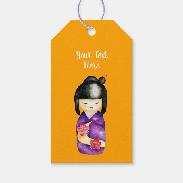 Japanische Kokeshi Doll Wasserfarbenmalerei Geschenkanhänger (Vorderseite)