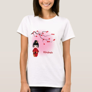 Japanische kokeshi Puppe in Kirschblüte blüht Na T-Shirt