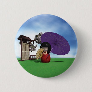 Japanische Kokeshi-Puppe Kirschblüten Kunst Button