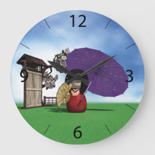 Japanische Kokeshi-Puppe Kirschblüten-Kunst Große Wanduhr
