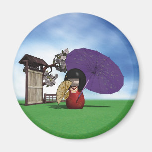 Japanische Kokeshi-Puppe Kirschblüten Kunst Magnet