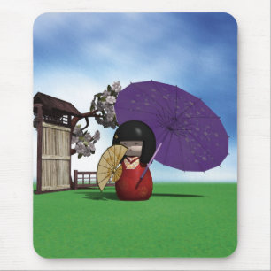 Japanische Kokeshi-Puppe Kirschblüten-Kunst Mousepad