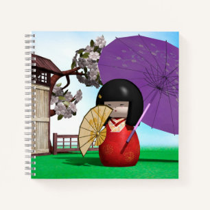 Japanische Kokeshi-Puppe Kirschblüten Kunst Notizbuch