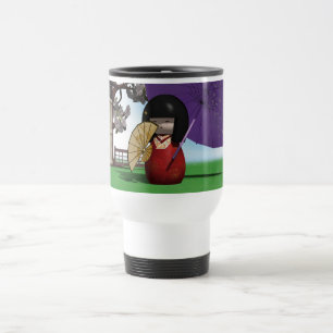 Japanische Kokeshi-Puppe Kirschblüten Kunst Reisebecher