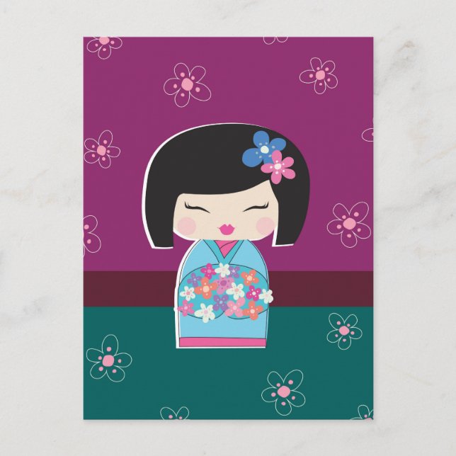 Japanische Kokeshi-Puppe (Pflaume) Postkarte (Vorderseite)