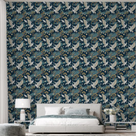 Japanische Krane auf Navy Blue Tapete