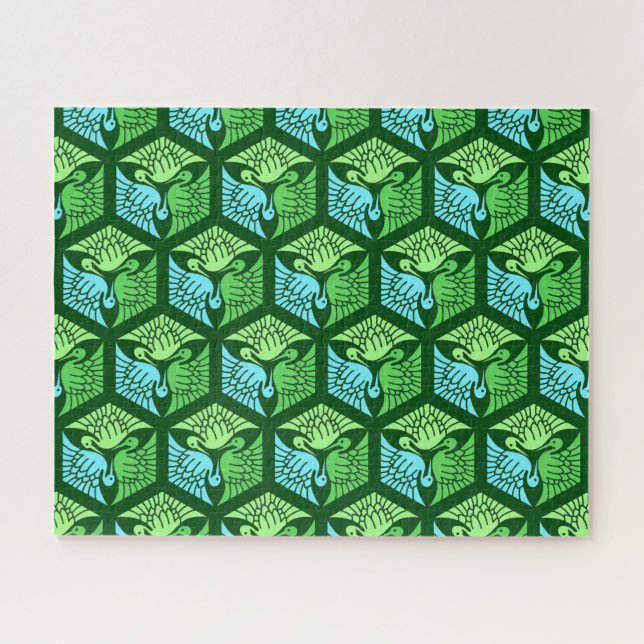 Japanische Krane, Jade Green und Light Blue (Horizontal)