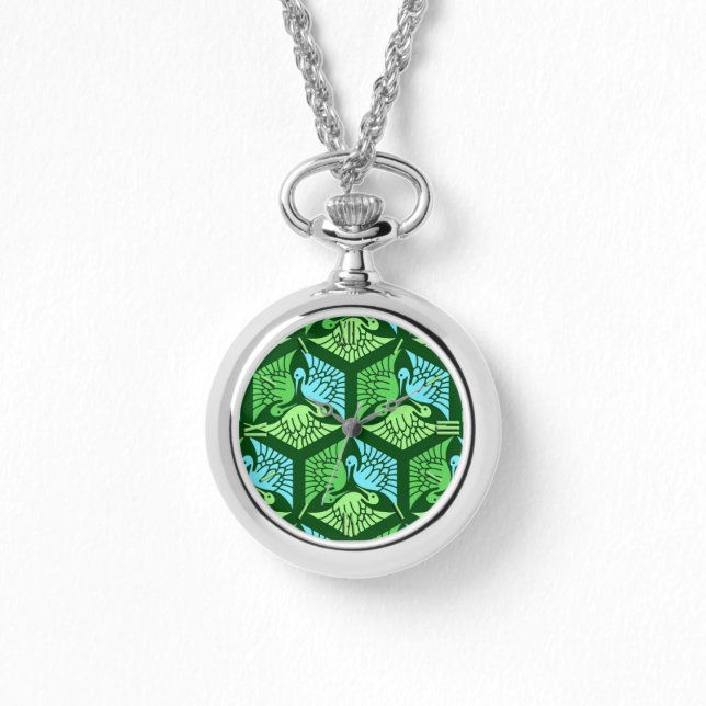 Japanische Krane, Jade Green und Light Blue Armbanduhr (Vorderseite)
