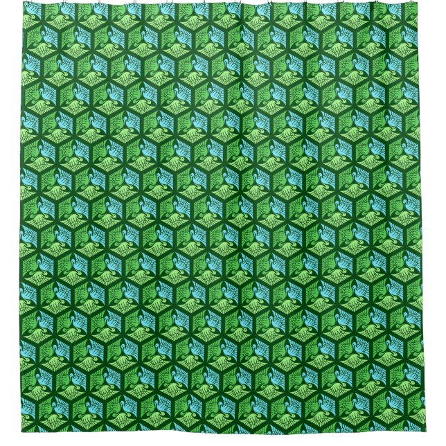 Japanische Krane, Jade Green und Light Blue Duschvorhang (Vorderseite)