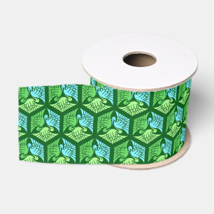 Japanische Krane, Jade Green und Light Blue Ripsband