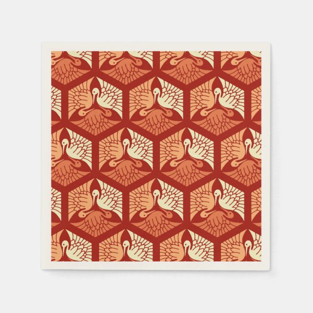 Japanische Krane, Mandarin und leichte Orange Serviette (Vorderseite)