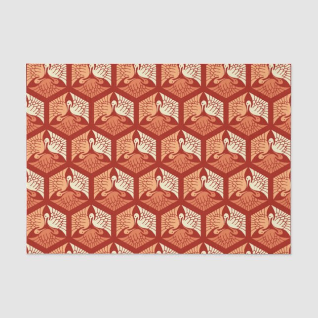 Japanische Kräne, Mandarine und Hellorangees Seidenpapier (Vorderseite)