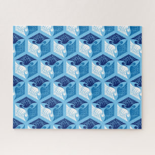 Japanische Krane, Marine, Weiß und Light Blue