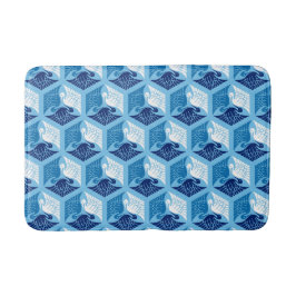 Japanische Krane, Marine, Weiß und Light Blue Badematte
