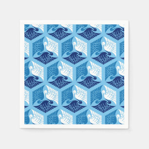 Japanische Krane, Marine, Weiß und Light Blue Serviette