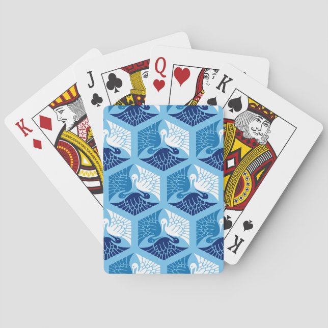 Japanische Krane, Marine, Weiß und Light Blue Spielkarten (Rückseite)