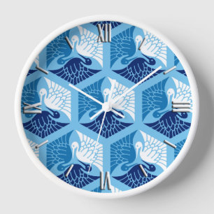Japanische Krane, Marine, Weiß und Light Blue Uhr