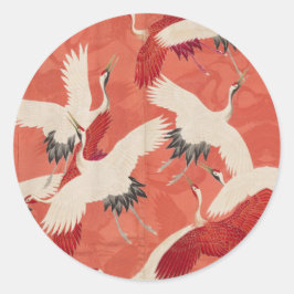 Japanische Krane Seide Kimono Klassische Kunst Runder Aufkleber