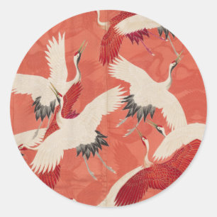 Japanische Krane Seide Kimono Klassische Kunst Runder Aufkleber