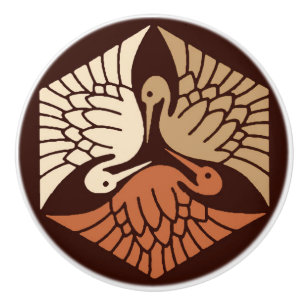 Japanische Krane, Tan, Rost und Schokolade, braun Keramikknauf