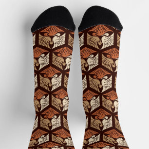 Japanische Krane, Tan, Rost und Schokolade, braun Socken