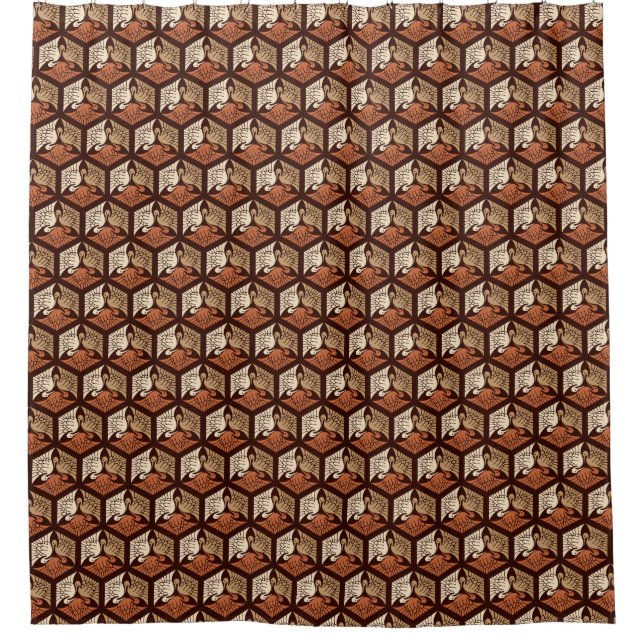 Japanische Krane, Tan, Rust & Chocolate Brown Show Duschvorhang (Vorderseite)