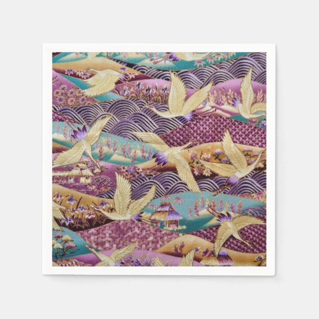Japanische Krane Traditionelles Design Lila Serviette (Vorderseite)