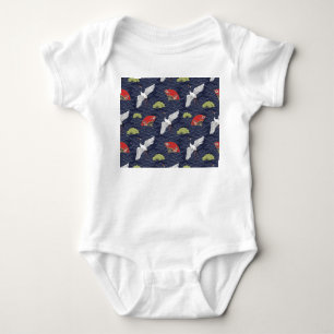 Japanische Krane und Lüfter: Vintages Muster Baby Strampler