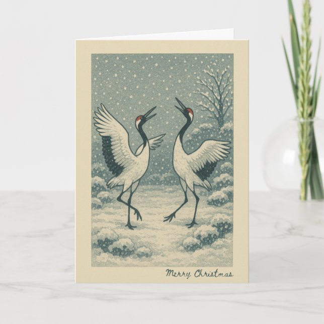 Japanische Krane - Weihnachtskarte Feiertagskarte (Vorderseite)