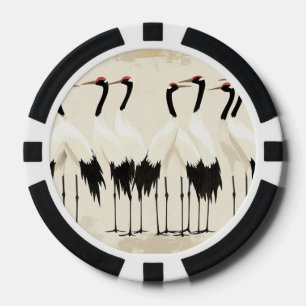 Japanische Kraniche auf Beige Pokerchips