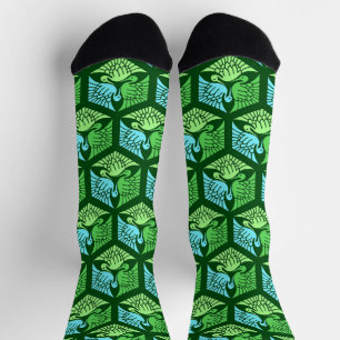 Japanische Kraniche, Jadegrün und Hellblau Socken