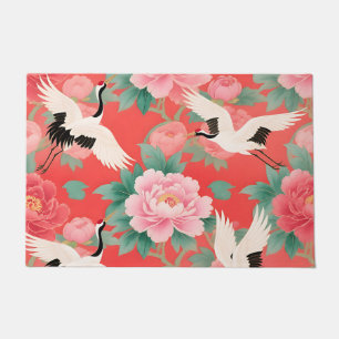 Japanische Kraniche Paonien Rot Chinoiserie Elegan Fußmatte